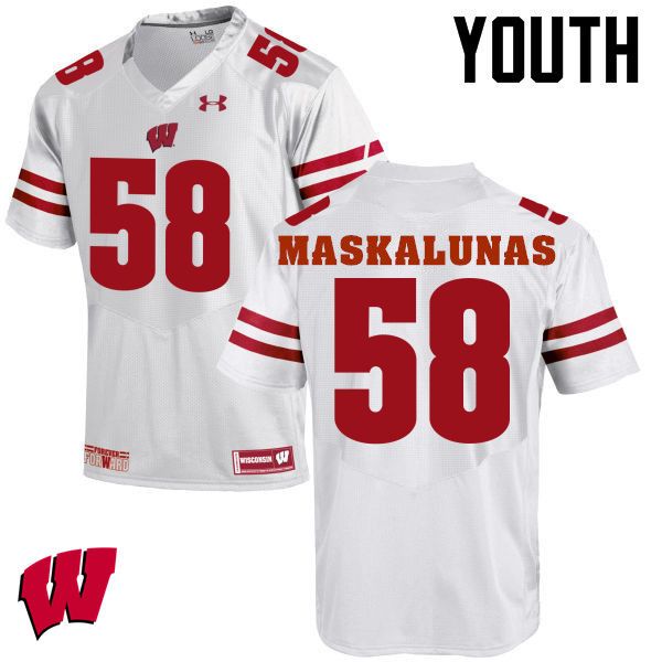 Wisconsin Badgers Youth #58 Mike Maskalunas NCAA Under Armour Authentic White College Stitched Football Jersey MR40C65MQ